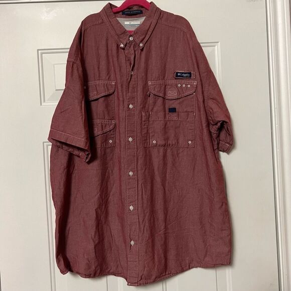 Columbia Other - Columbia PFG Vented Mesh Nylon Fishing Short Sleeve Woven Shirt Maroon XL